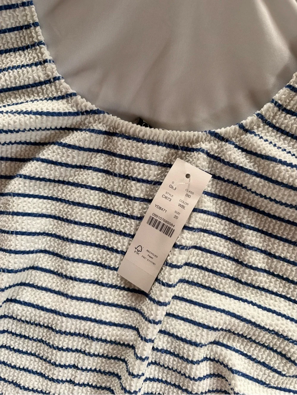 J. Crew Cream and Navy Striped One-Piece Swimsuit